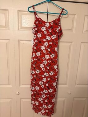 Clear Blue Sky Women's Red Floral Rayon Summer Dress, Size S